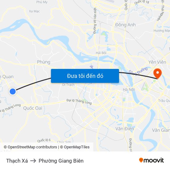 Thạch Xá to Phường Giang Biên map