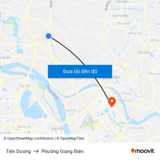 Tiên Dương to Phường Giang Biên map