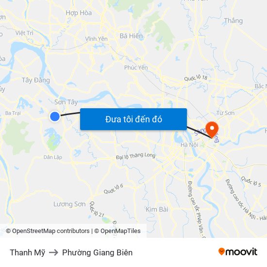 Thanh Mỹ to Phường Giang Biên map