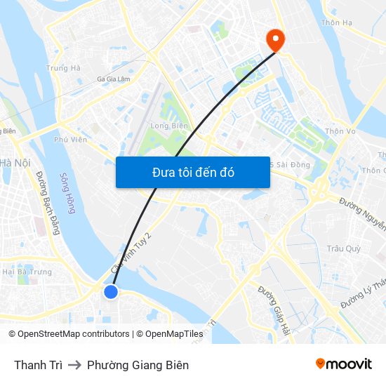 Thanh Trì to Phường Giang Biên map