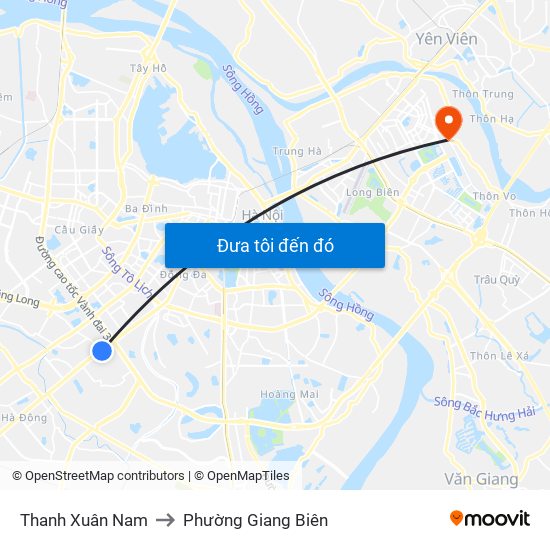 Thanh Xuân Nam to Phường Giang Biên map