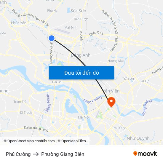 Phú Cường to Phường Giang Biên map