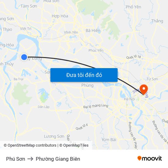 Phú Sơn to Phường Giang Biên map