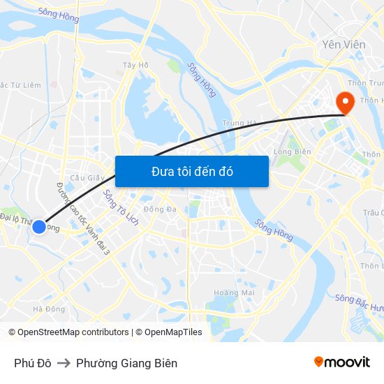 Phú Đô to Phường Giang Biên map