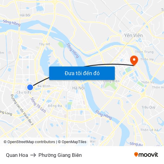 Quan Hoa to Phường Giang Biên map