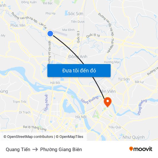 Quang Tiến to Phường Giang Biên map