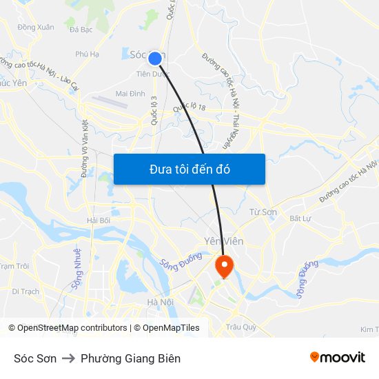 Sóc Sơn to Phường Giang Biên map