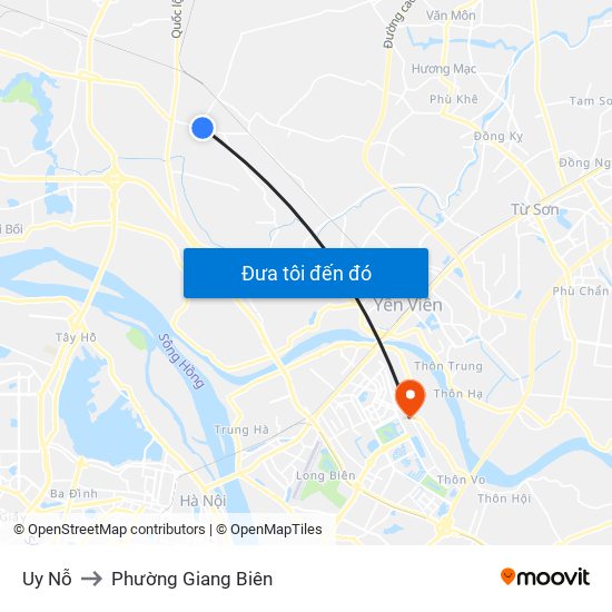 Uy Nỗ to Phường Giang Biên map