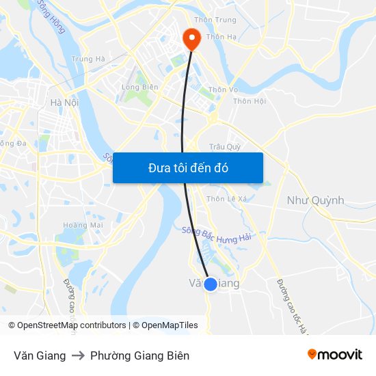 Văn Giang to Phường Giang Biên map