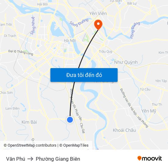Văn Phú to Phường Giang Biên map
