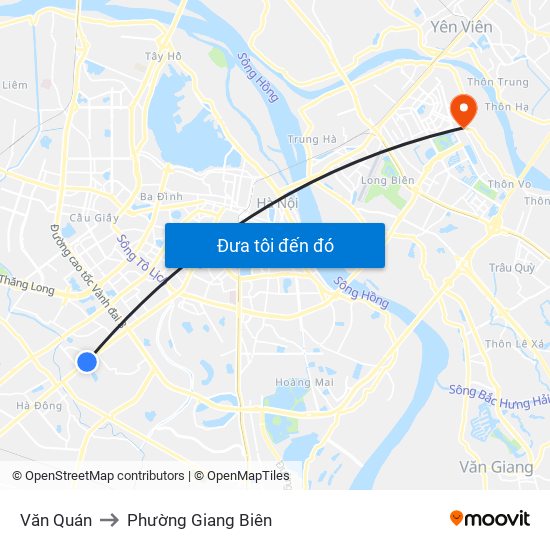 Văn Quán to Phường Giang Biên map