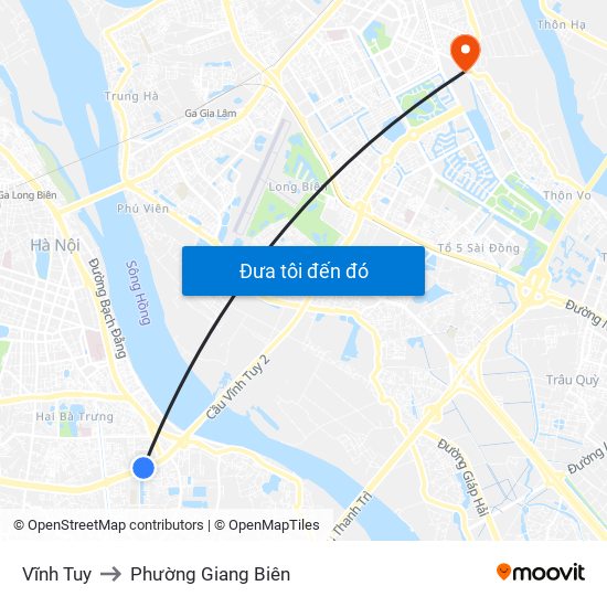 Vĩnh Tuy to Phường Giang Biên map