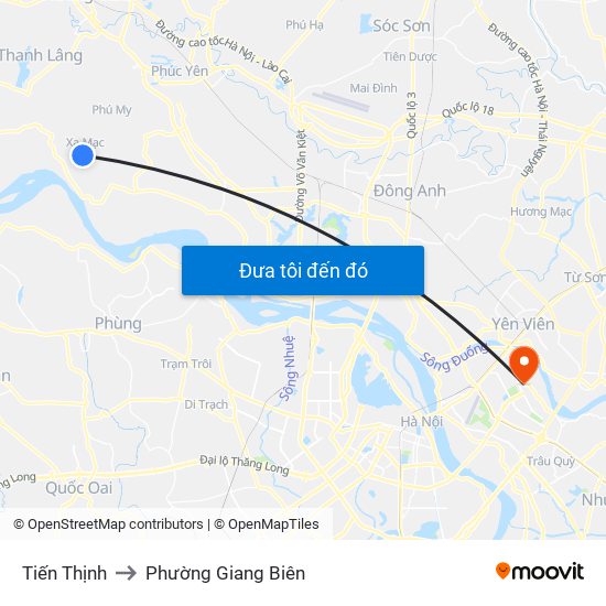 Tiến Thịnh to Phường Giang Biên map