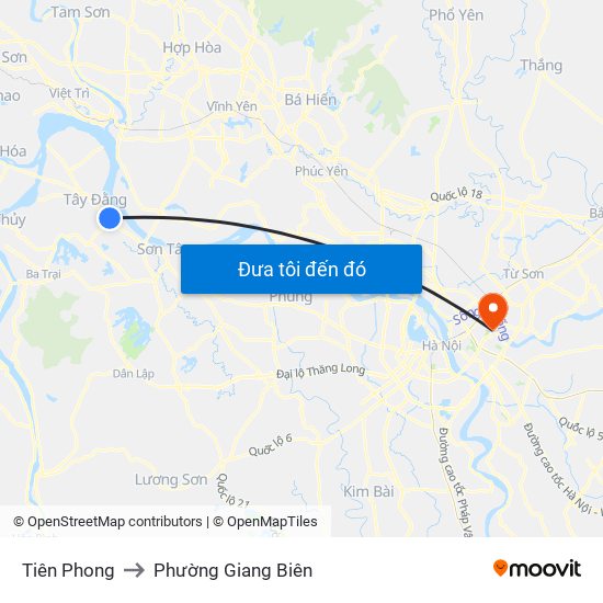 Tiên Phong to Phường Giang Biên map