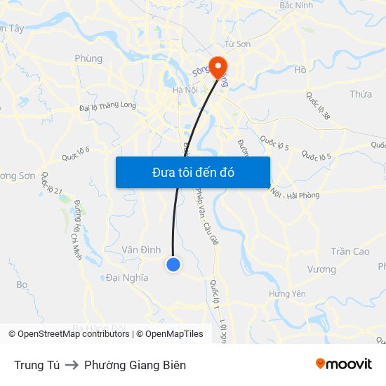 Trung Tú to Phường Giang Biên map