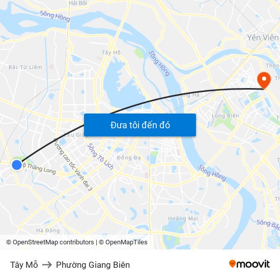 Tây Mỗ to Phường Giang Biên map