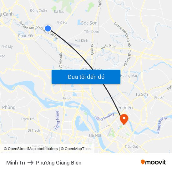 Minh Trí to Phường Giang Biên map