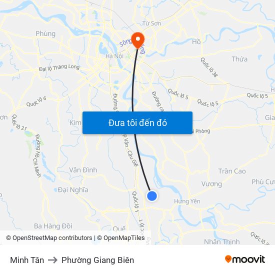 Minh Tân to Phường Giang Biên map