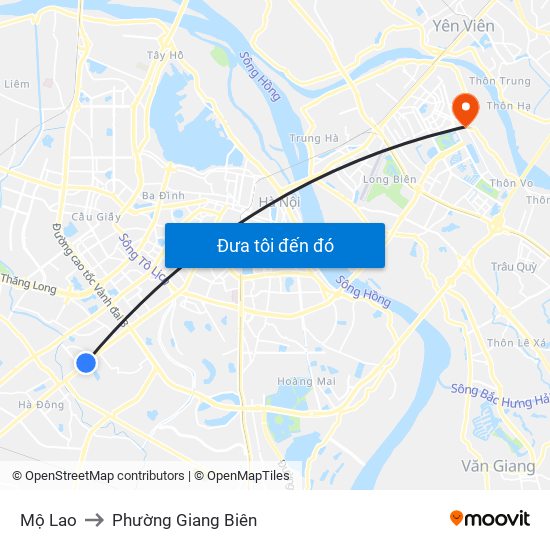 Mộ Lao to Phường Giang Biên map
