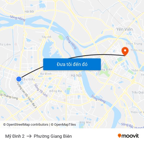 Mỹ Đình 2 to Phường Giang Biên map