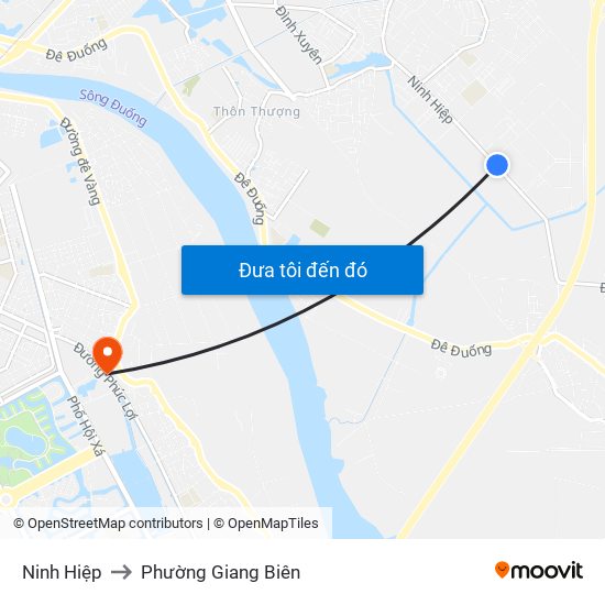 Ninh Hiệp to Phường Giang Biên map