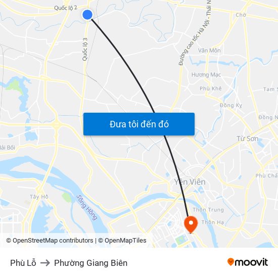 Phù Lỗ to Phường Giang Biên map