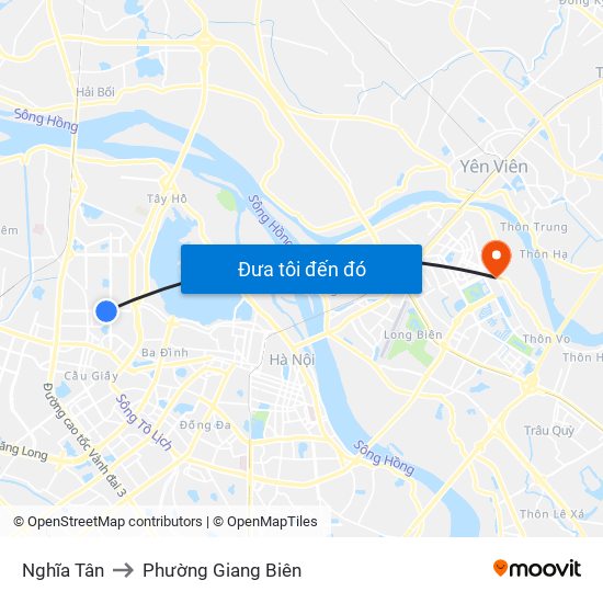 Nghĩa Tân to Phường Giang Biên map