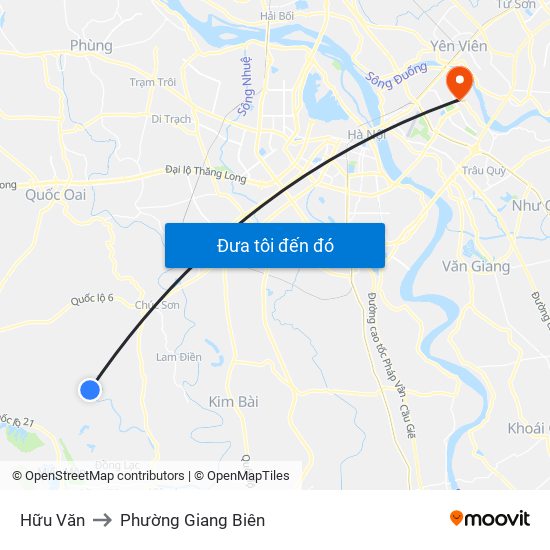 Hữu Văn to Phường Giang Biên map