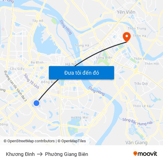 Khương Đình to Phường Giang Biên map