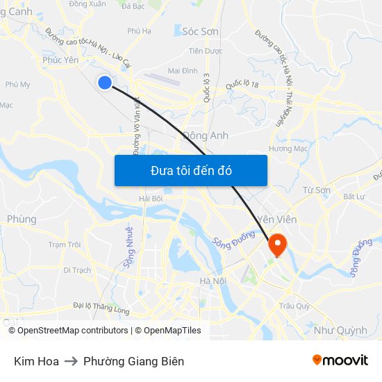 Kim Hoa to Phường Giang Biên map