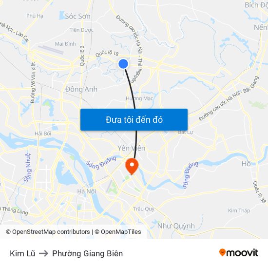 Kim Lũ to Phường Giang Biên map