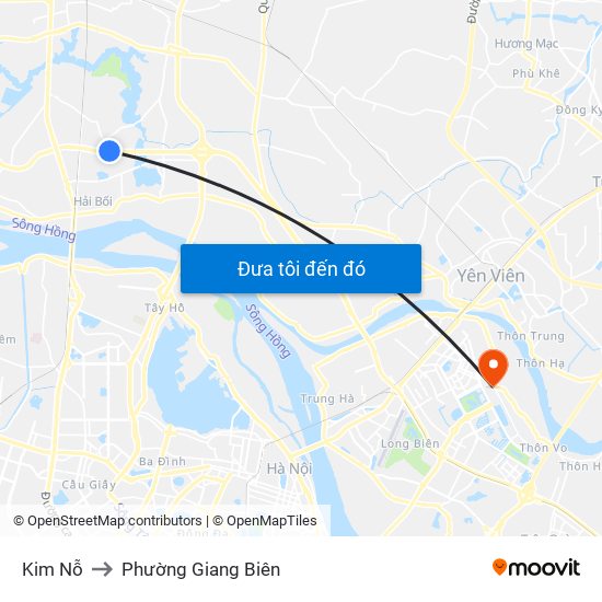 Kim Nỗ to Phường Giang Biên map