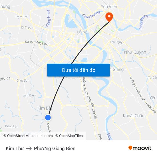 Kim Thư to Phường Giang Biên map