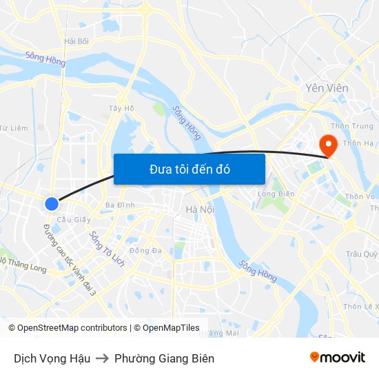 Dịch Vọng Hậu to Phường Giang Biên map