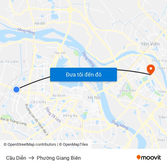 Cầu Diễn to Phường Giang Biên map