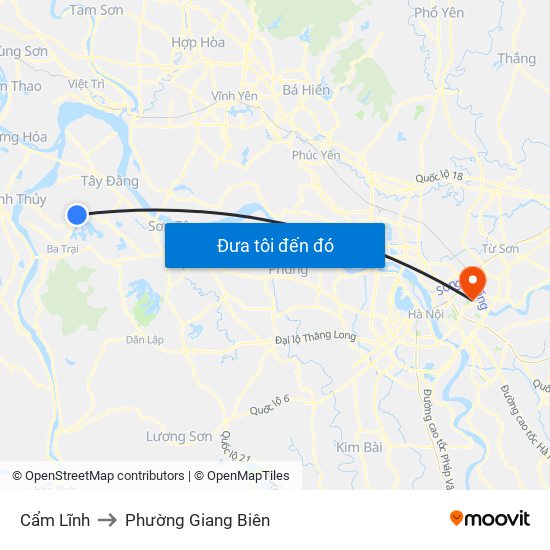 Cẩm Lĩnh to Phường Giang Biên map