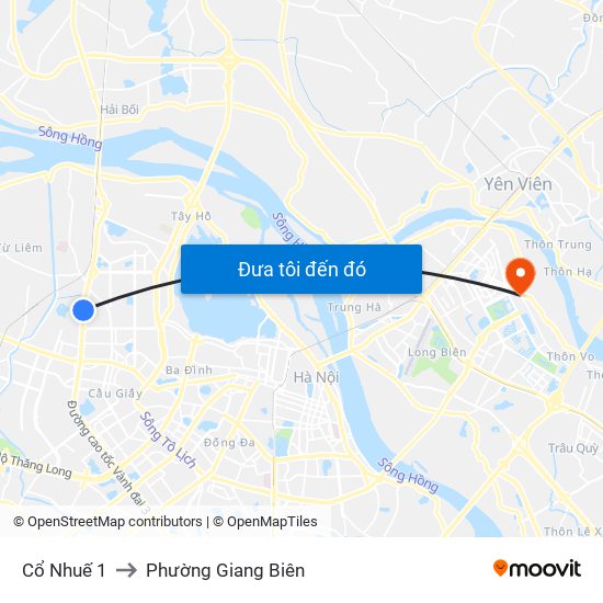 Cổ Nhuế 1 to Phường Giang Biên map
