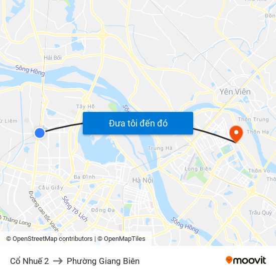 Cổ Nhuế 2 to Phường Giang Biên map