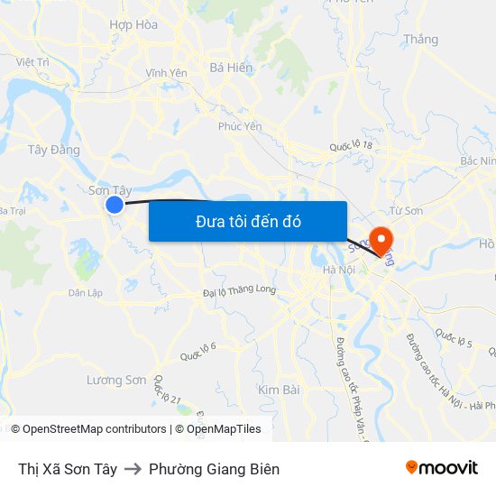 Thị Xã Sơn Tây to Phường Giang Biên map