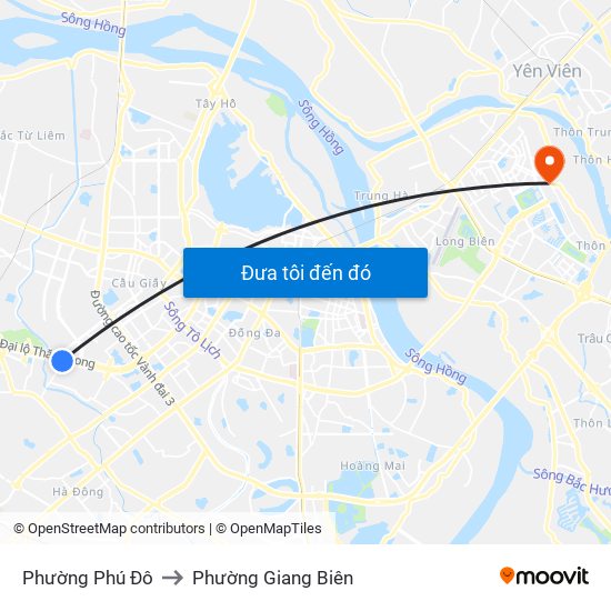 Phường Phú Đô to Phường Giang Biên map