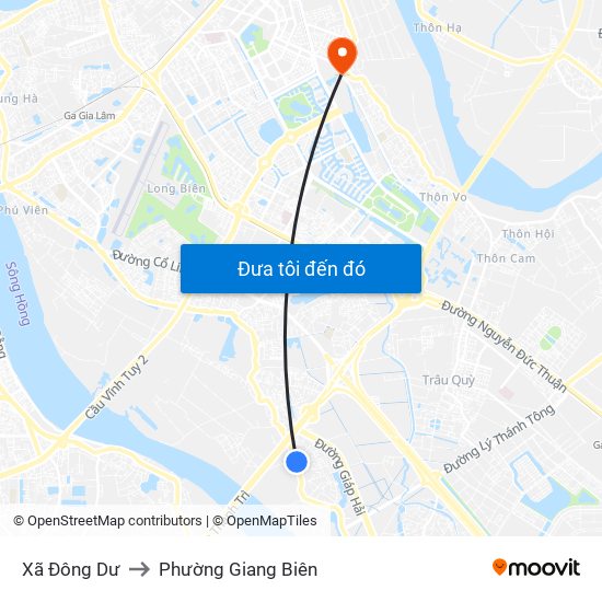 Xã Đông Dư to Phường Giang Biên map