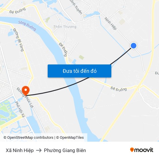 Xã Ninh Hiệp to Phường Giang Biên map