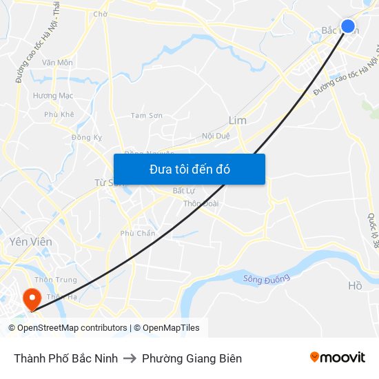 Thành Phố Bắc Ninh to Phường Giang Biên map