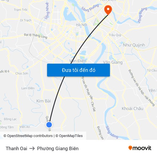 Thanh Oai to Phường Giang Biên map