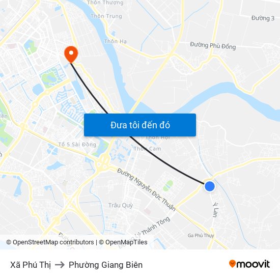 Xã Phú Thị to Phường Giang Biên map