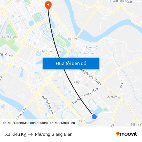 Xã Kiêu Kỵ to Phường Giang Biên map