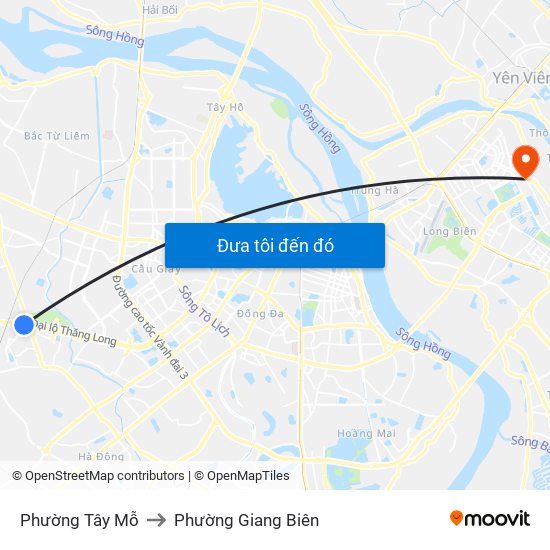 Phường Tây Mỗ to Phường Giang Biên map