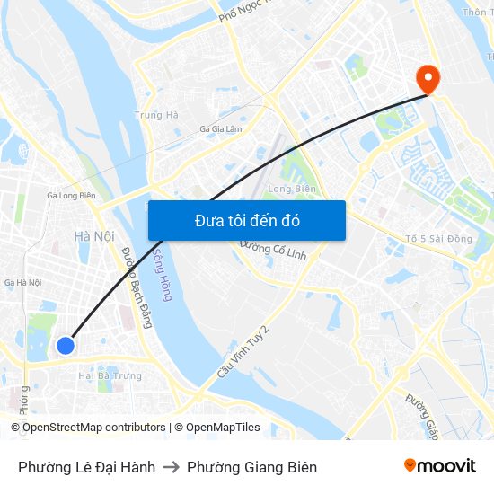Phường Lê Đại Hành to Phường Giang Biên map
