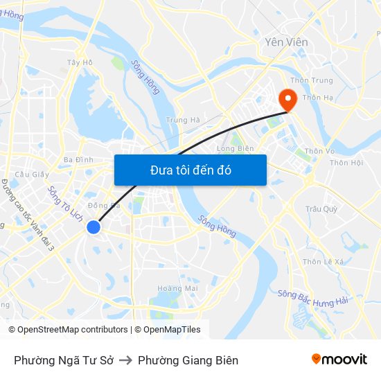 Phường Ngã Tư Sở to Phường Giang Biên map