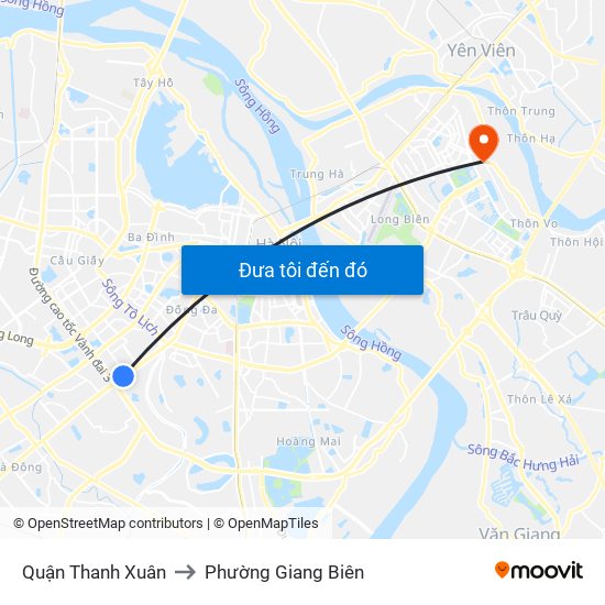 Quận Thanh Xuân to Phường Giang Biên map